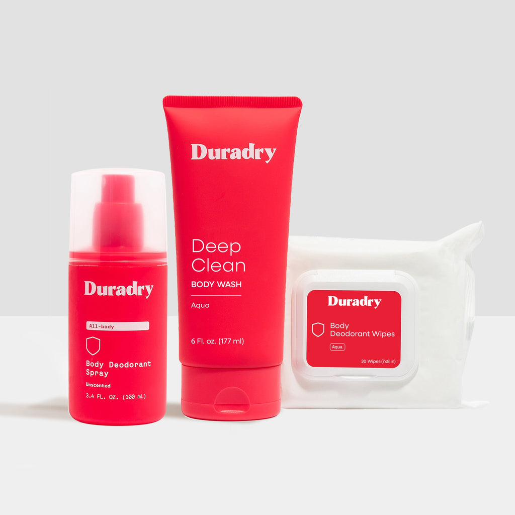 Duradry Refresh Set – Odor Control Body Wash, Spray & Wipes