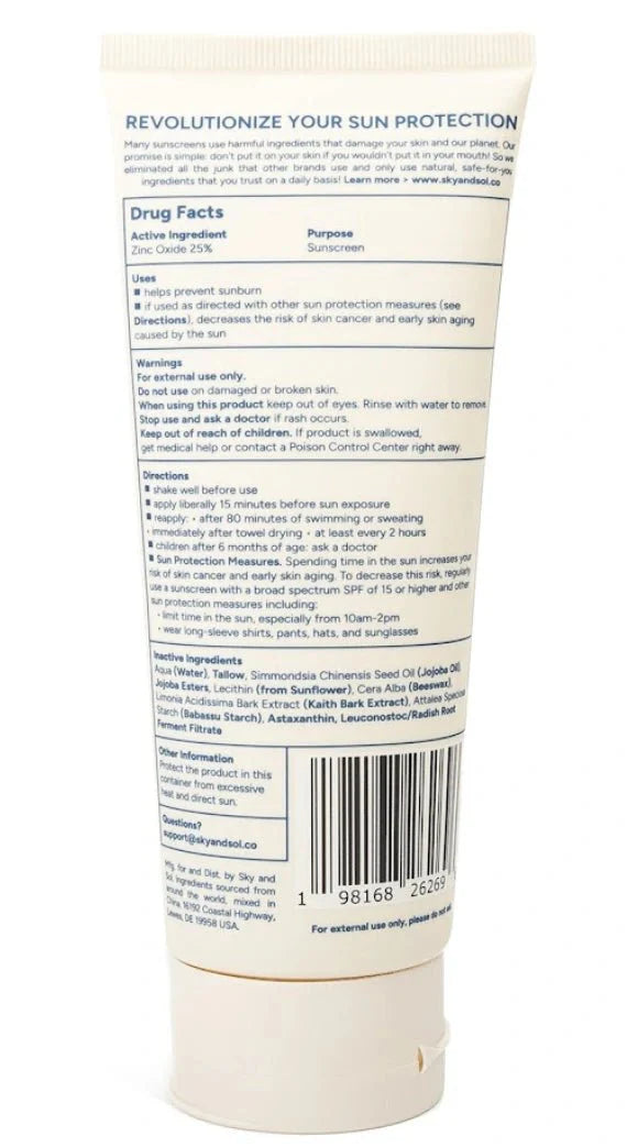 Sky and Sol XL Body Sunscreen SPF 50 - Natural Tallow Formula (7.05 oz)