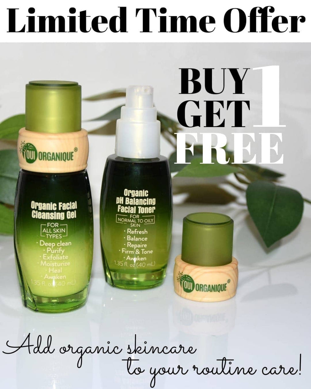 Buy one Organic Facial Cleansing Gel 100ml, and get one Organic pH balancing Facial Toner 40ml for free!!!